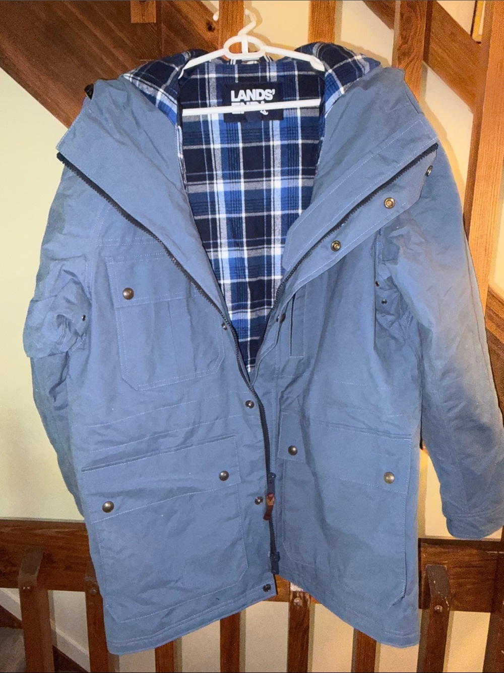 Lands' End Men’s Slate Blue Hooded Field Coat